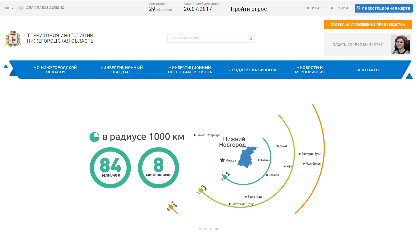 Главная страница инвестиционного портала Нижегородской области