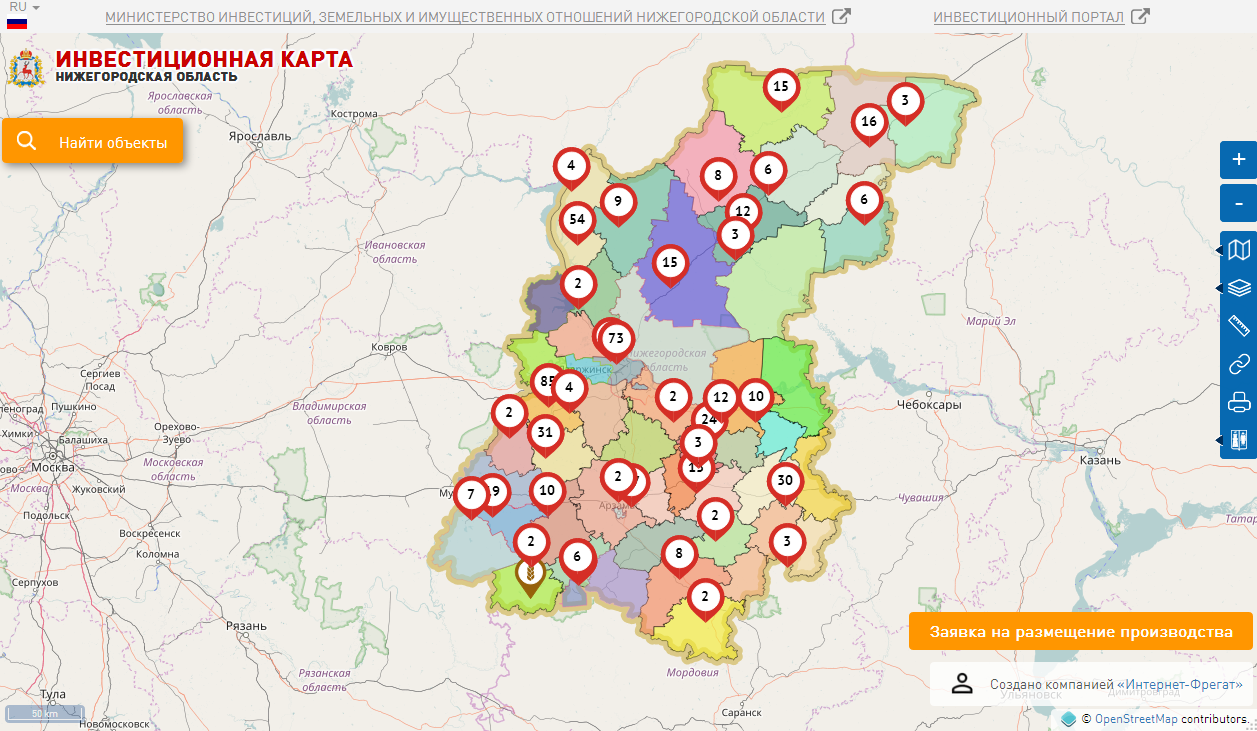 Инвестиционная карта Нижегородской области